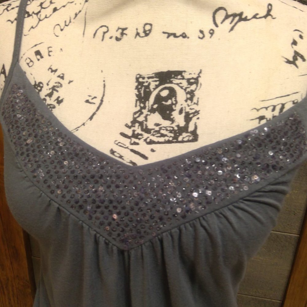 XX3 Women’s Tank Top Medium V-Neck Sequin Detail Sleeveless Black Sparkle